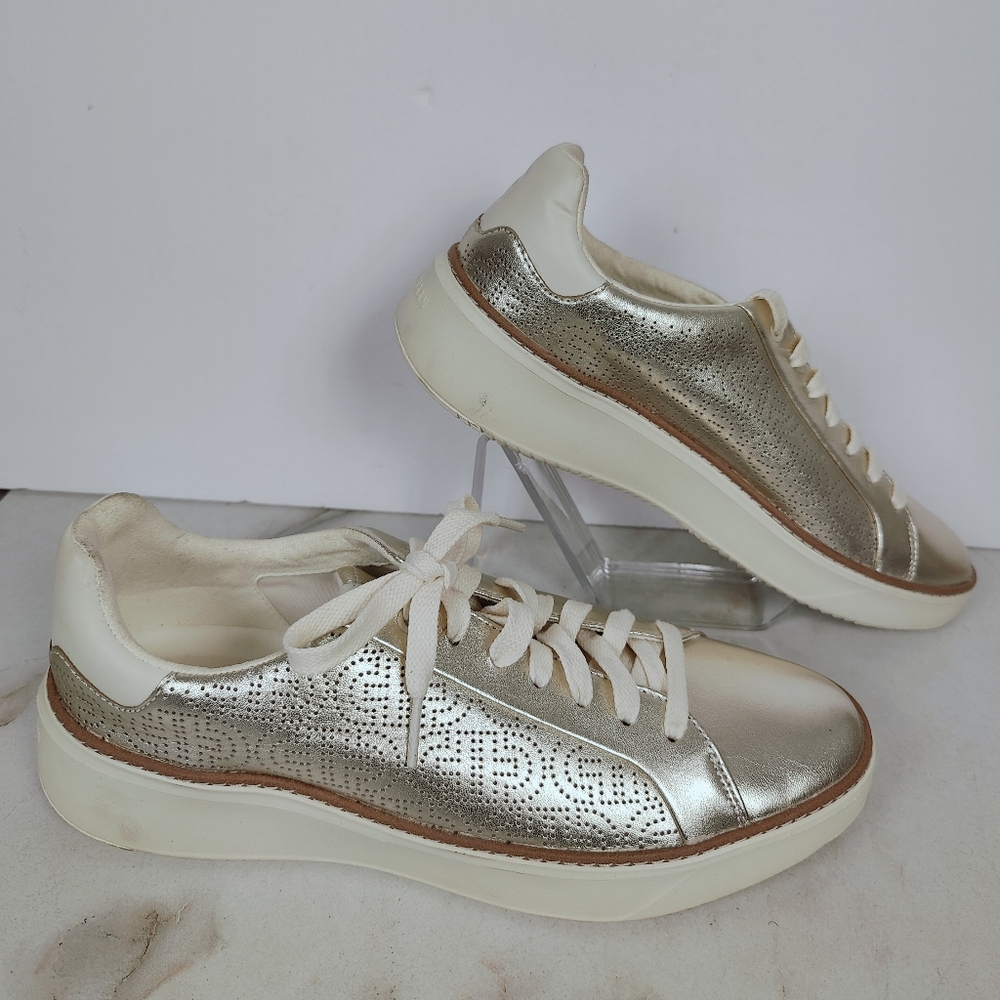 EUC Cole Haan Women's GrandPro Topspin Metallic Gold Leather Sneakers, Sz 10